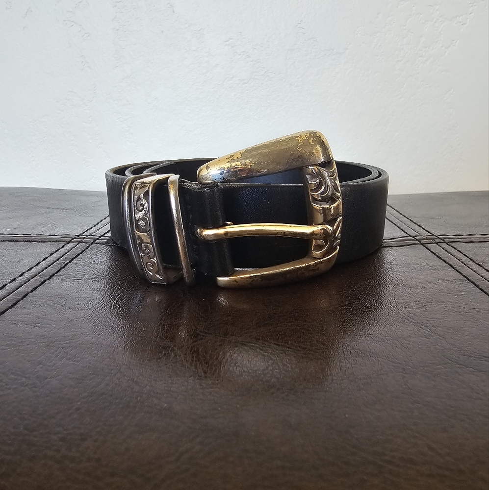 Charter Club USA VTG Western Cowgirl Festival Black Leather Belt Silver Buckle M